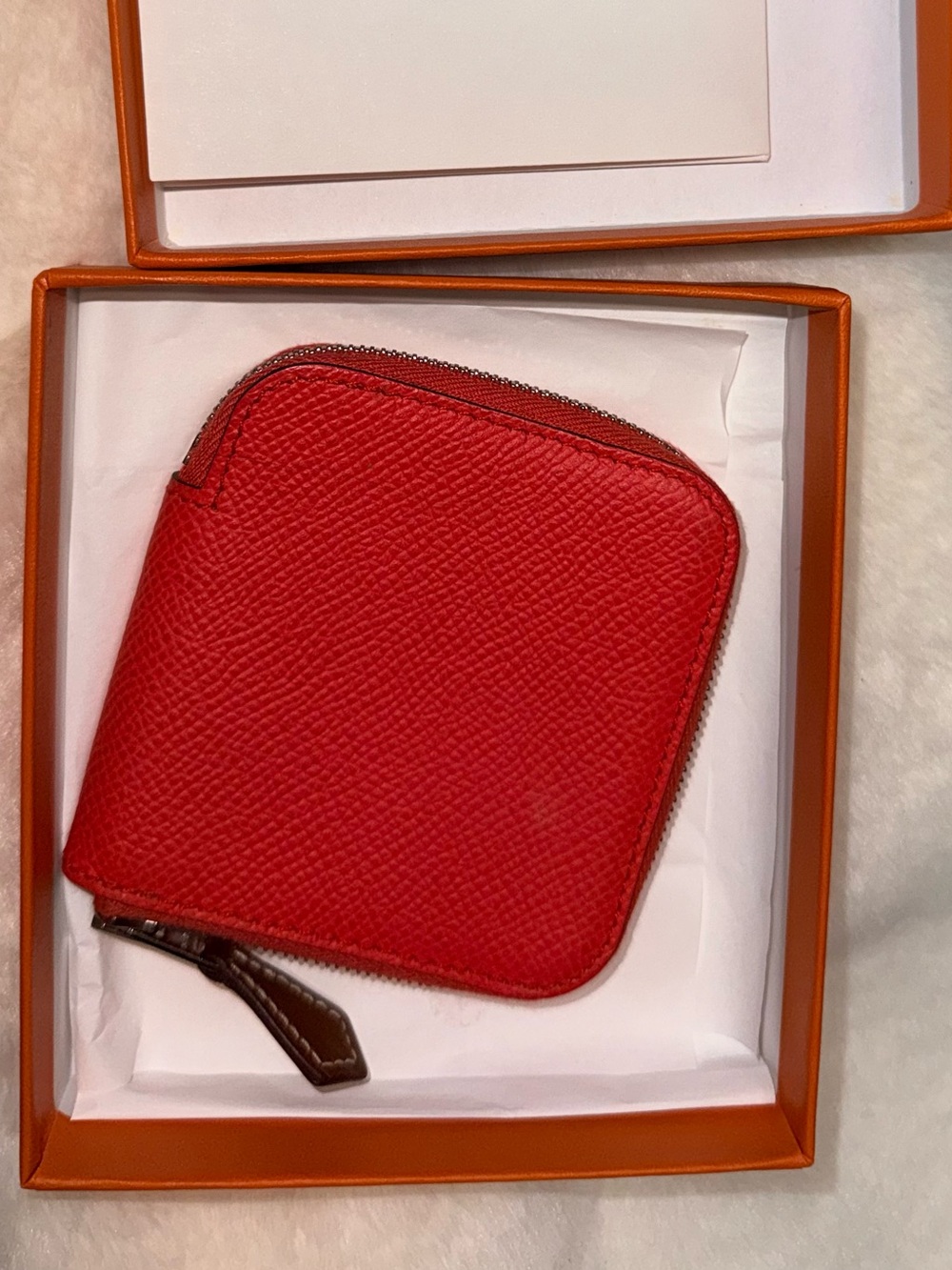 Hermès Silk’In Coin Purse Epsom Orange Zipper Wallet EUC w/ Box Authentic